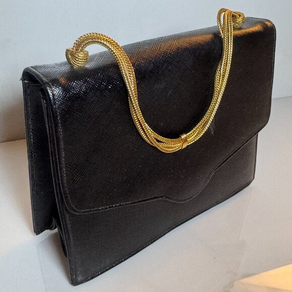Vintage Black Clutch Gold Chain Detailing - Picture 2 of 16